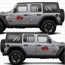 Calcomanía de vinilo con franjas en forma de brújula de mapa topográfico para puertas laterales, compatible con Jeep Wrangler 2
