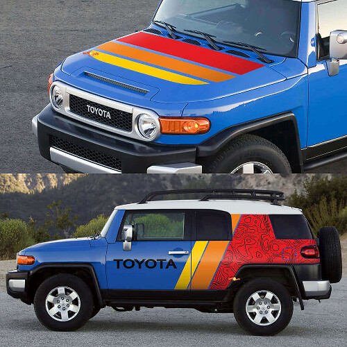 Pegatinas de vinilo laterales con rayas estilo topográfico retro para capó para Toyota FJ Cruiser