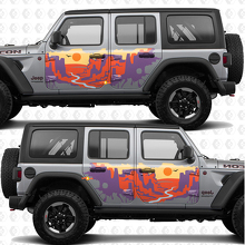 Vinilo adhesivo de franjas para puertas laterales Sunset Desert Canyon, compatible con Jeep Wrangler 2