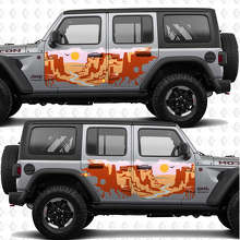 Vinilo adhesivo de franjas para puertas laterales Sunset Desert Canyon, compatible con Jeep Wrangler 3