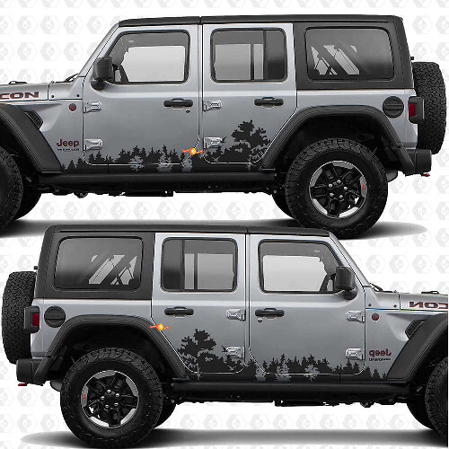 Pegatina de vinilo para puertas laterales con paisaje natural de bosque compatible con Jeep Wrangler JL