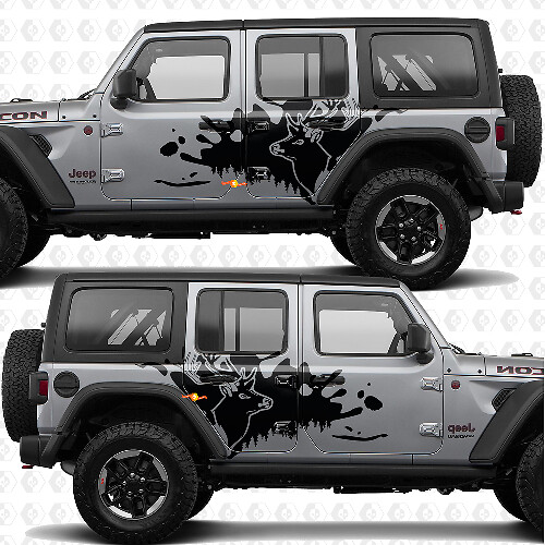 Adhesivo vinilo de puertas laterales con paisaje de naturaleza de ciervo para Jeep Wrangler