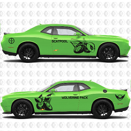 Calcomanía gráfica de vinilo lateral personalizada Scatpool o Wolverine Pack Bee para Dodge Challenger