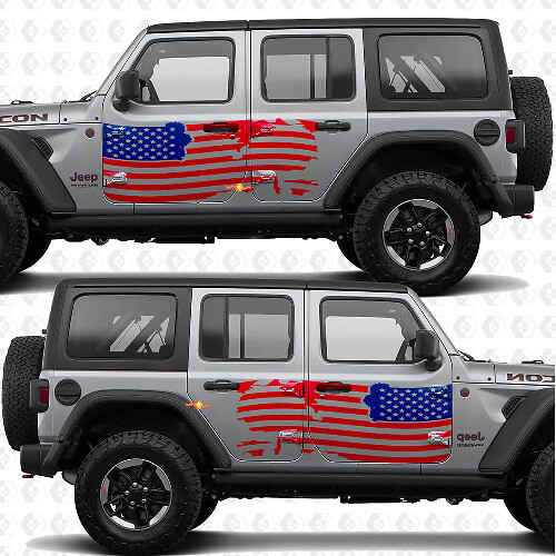 Pegatina adhesiva lateral de vinilo estilo salpicadura con bandera de USA para Jeep Wrangler