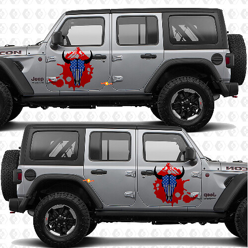Calcomanía de vinilo para puertas laterales con bandera de EE. UU. de Skull Goat compatible con Jeep Wrangler