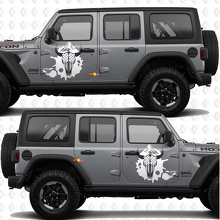 Calcomanía de vinilo para puertas laterales con bandera de EE. UU. de Skull Goat compatible con Jeep Wrangler 3