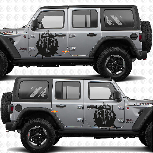 Calcomanía de vinilo para puertas laterales estilo salpicadura india con calavera de vaca para Jeep Wrangler