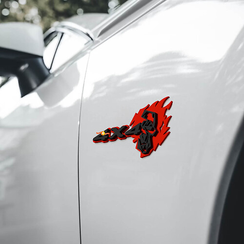 Insignias de aleta Flame Skull 4x4 Emblema de portón trasero Placa 3D