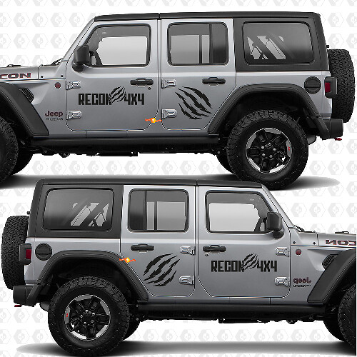 Juego de calcomanías de vinilo con marcas de garra para puertas laterales Recon 4x4 Sunrise mokap compatible con Jeep Wrangler Rubicon 4h4