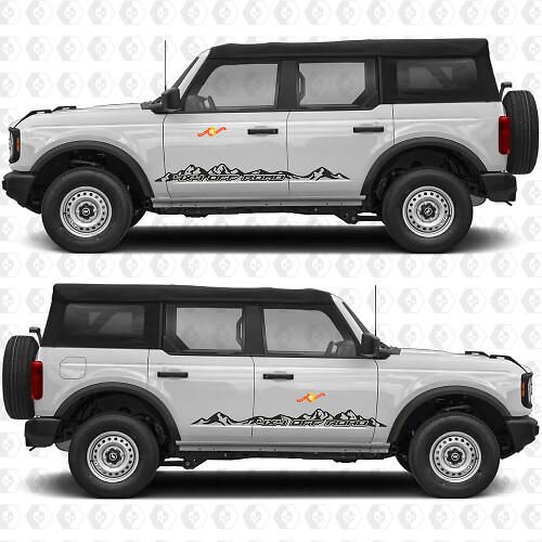 Gráficos de vinilo para puertas laterales montañosas 4x4 Off Road Adhesivo calcomanía compatible con Ford Bronco