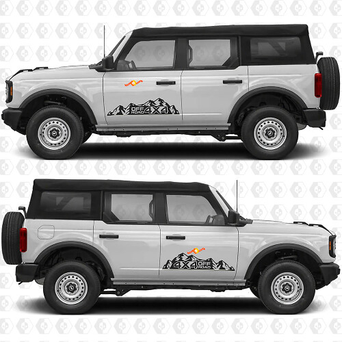 Gráficos de vinilo para puerta lateral 4x4 Off Road Mountains, calcomanía adhesiva compatible con Ford Bronco