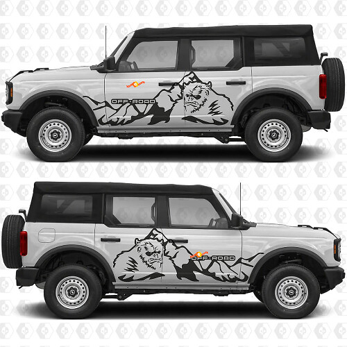 Gráficos en vinilo de puertas laterales montañosas Yeti 4x4 Off Road, adhesivo calcomanía compatible con Ford Bronco