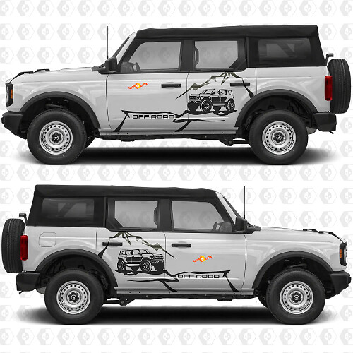 Gráficos de vinilo para puertas laterales Rock Crawler Mountains Calcomanía adhesiva 2 compatible con Ford Bronco