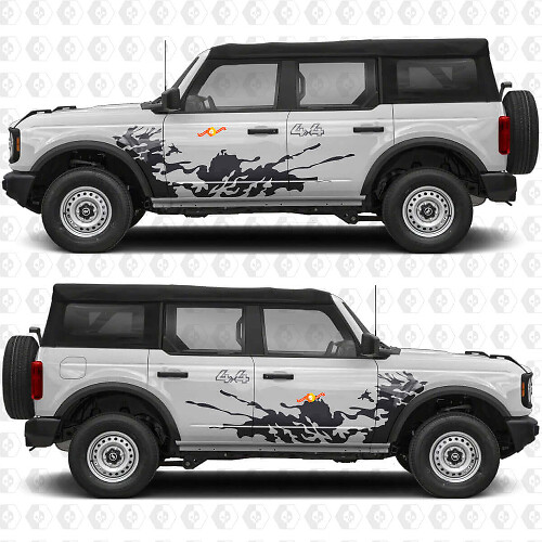 Juego de 2 Calcomanías Vinilo Laterales Antisalpicaduras Off Road 4x4 para Ford Bronco