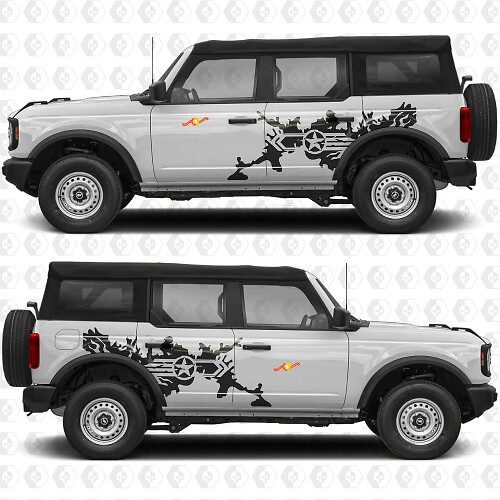 Calcomanía de vinilo con gráficos laterales Military Star Splash para puertas, compatible con Ford Bronco