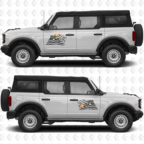 Gráficos de puertas laterales con bandera de EE. UU. EE. UU. Vinilo adhesivo calcomanía 2 compatible con Ford Bronco