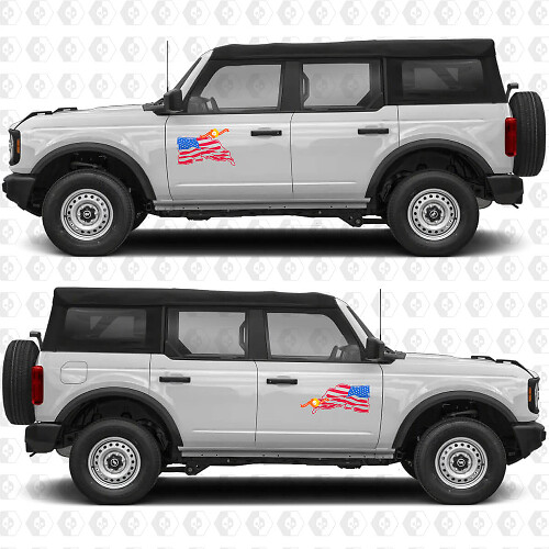 Gráficos de vinilo para puertas laterales con bandera US USA, adhesivo de 2 colores, compatible con Ford Bronco