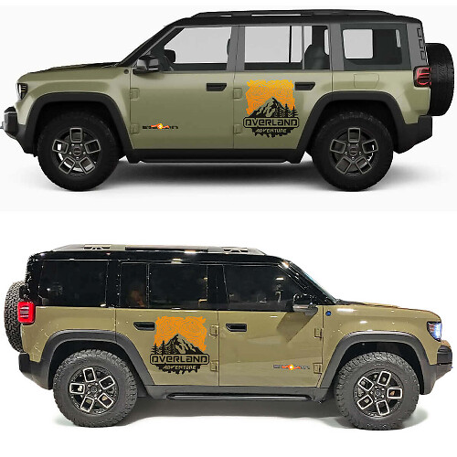 Calcomanía de vinilo para puertas laterales con mapa topográfico y montañas de aventura Overland para Jeep Recon