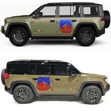 Calcomanía de vinilo para puertas laterales con mapa topográfico y montañas de aventura Overland para Jeep Recon 3
