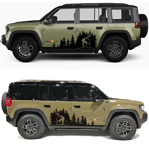 Calcomanía de vinilo para puertas laterales Deer Forest Line para Jeep Recon 1