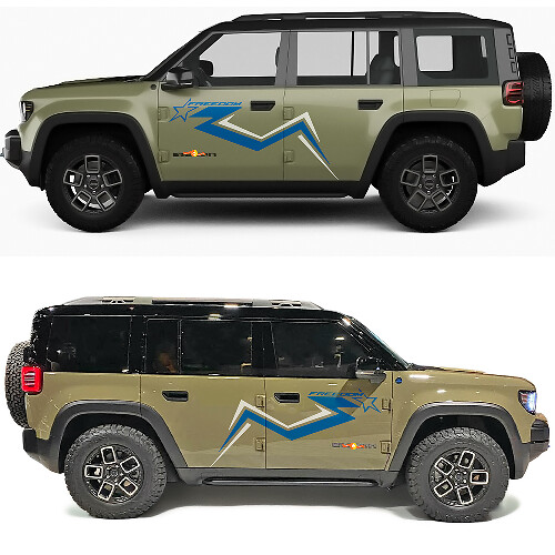 Calcomanía de vinilo línea azul delgada Freedom Star para puertas laterales Jeep Recon 1