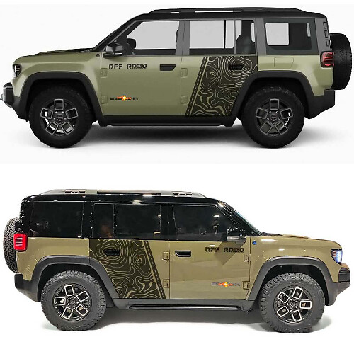 Vinilo Adhesivo de Puertas Laterales Todoterreno con Mapa Topográfico para Jeep Recon 1