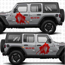 Calcomanía adhesiva de vinilo de puertas laterales con diseño de calavera y marcas de garra 4x4 compatible con Jeep Wrangler 2