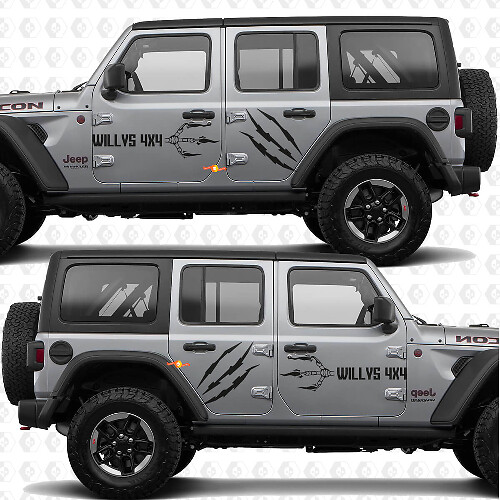 Calcomanía de vinilo con marcas de garra 4x4 para puertas laterales Willys, compatible con Jeep Wrangler 1
