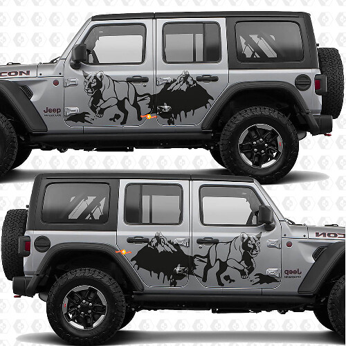 Calcomanía de vinilo para puertas laterales Cougar Mountains Splash, compatible con Jeep Wrangler