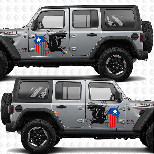 Calcomanía de vinilo de bandera Estrella Militar Águila Calva lateral para puertas adecuada para Jeep Wrangler