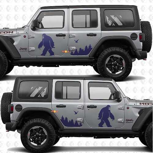 Calcomanía adhesiva de vinilo para puertas laterales de la línea Sasquatch Forest, compatible con Jeep Wrangler