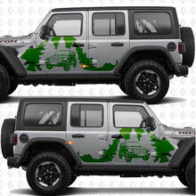 Calcomanía de vinilo para puertas laterales Overland Forest Splash, compatible con Jeep Wrangler 2