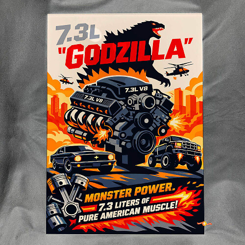 Panel de Arte de Pared de Garaje en Acrílico Brillante Potencia Monstruo Godzilla 7.3L