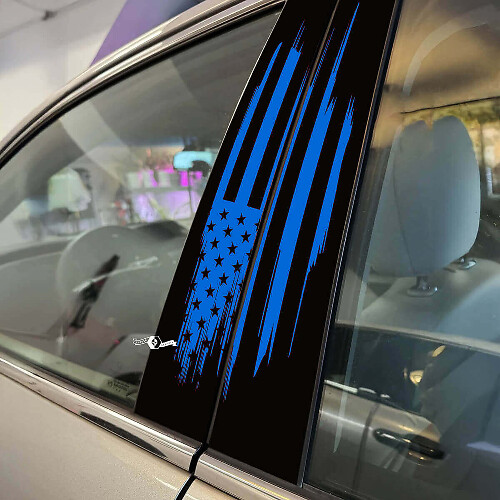 Adhesivo Vinilo para Puerta con Pilar de Bandera Americana Estilo Desgastado