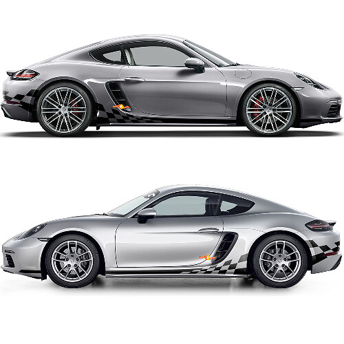 Calcomanía de franjas laterales con bandera a cuadros para el panel de estribo del Porsche 718 Cayman 1