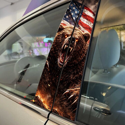 Calcomanía de vinilo para puertas de pilar con bandera americana Bear Rage 1