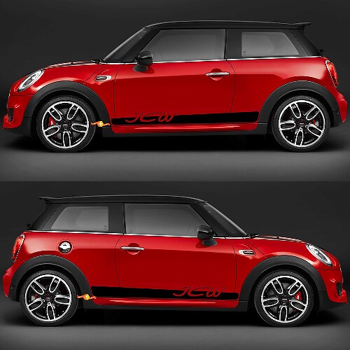 Adhesivo de vinilo con gráficos de rayas JCW para puertas laterales para Mini Cooper F56 1