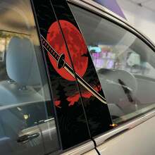 Kit de vinilo adhesivo para puerta y pilar del coche Luna Roja Katana japonesa_2