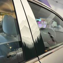 Pegatina de vinilo de silueta de pilares de puertas con bosque de montañas y niebla 2