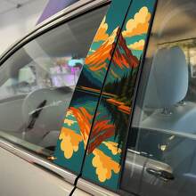 Calcomanía de vinilo para puertas tipo pilar con paisaje retro de lago y montaña 2