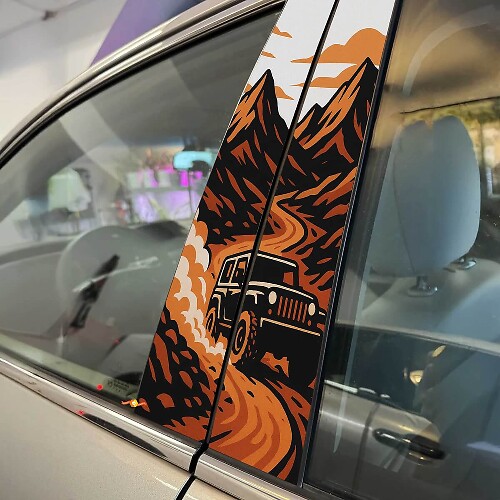 Montañas Todoterreno Sendero de Polvo Puertas Pilar Vinilo Calcomanía Adhesiva 1