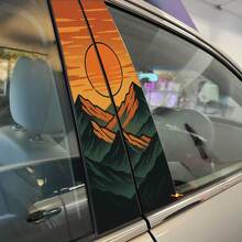 Calcomanía de vinilo con diseño de montañas retro al atardecer para puertas tipo pilar 2