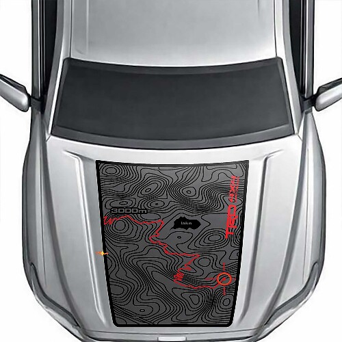 Calcomanía de vinilo para capó de aventura con mapa topográfico en negro TRD 4x4 todoterreno para Toyota Tacoma 2024 en adelante