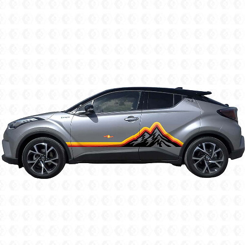 Pegatinas de vinilo con franjas laterales gráficas de estilo vintage de montañas para Toyota C-HR 2014