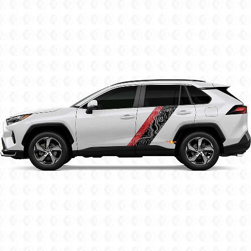Calcomanías de vinilo de franjas laterales estilo mapa topográfico para Toyota RAV4 2025