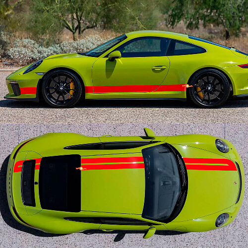 Kit de Calcomanías de Vinilo con Dobles Rayas de Carreras en los Lados, Capó, Techo y Maletero para Porsche 718 Cayman Boxster 1