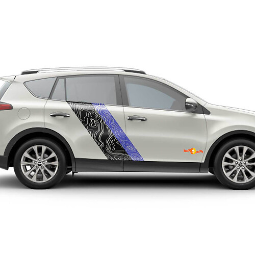 Pegatinas de Vinilo con Rayas Laterales Estilo Mapa Topográfico para Puerta para Toyota RAV4 2013-2018