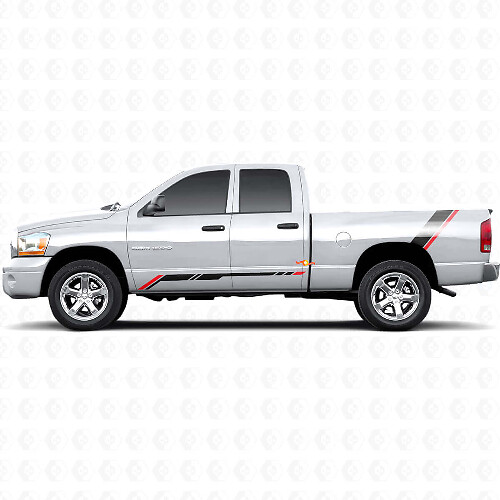 Calcomanía de vinilo gráfica de franjas a cuadros para panel lateral trasero de Dodge Ram 1500 2002-2008