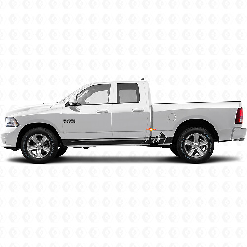 Calcomanía de vinilo para paneles laterales con franjas anchas y montañas para Dodge Ram 1500 2011-2018