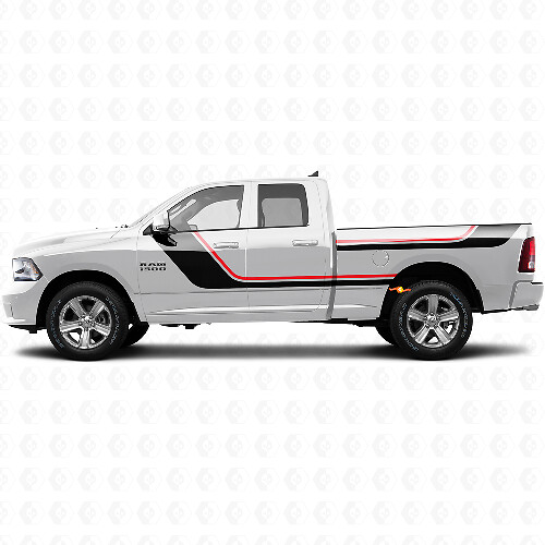 Kit de calcomanías de vinilo con franjas gemelas para puertas y laterales traseros para Dodge Ram 1500 2011-2018